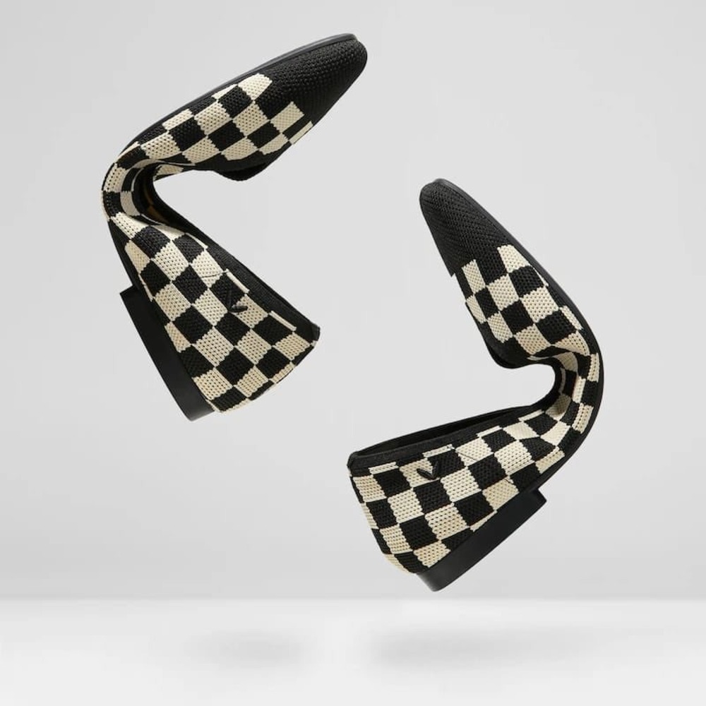 Vivaia Margot 2.0 Checkerboard Square Toe Knit Flats Black Cream US 7 EU 37.5 W - Picture 3 of 16